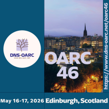 Photo of Edinburgh at night with the OARC 46 title